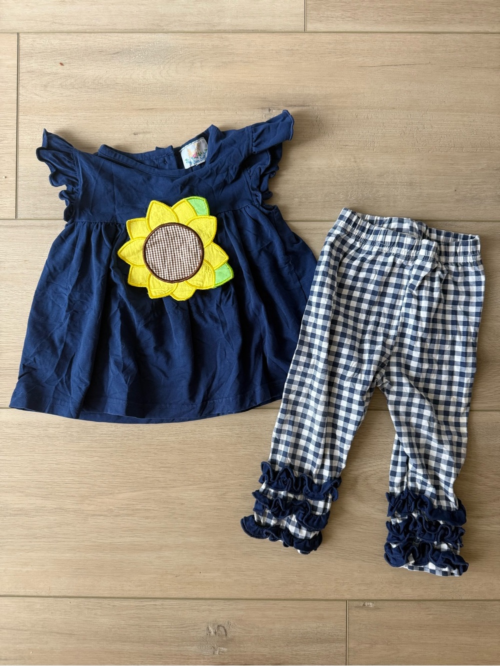 Busy Bee Smocks Toddler Girls Navy Sunflower Set - 18M